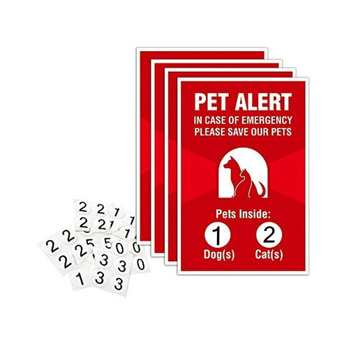 Alerta Mascota Sticker - 4x6 Pulgadas - - 4 Pack  Animales D