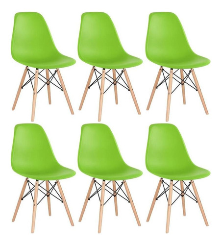 6 Cadeiras Charles Eames Wood Jantar Cozinha Dsw   Cores  Cor da estrutura da cadeira Verde-claro