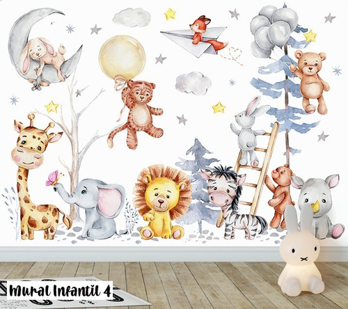 Imagen 1 de 8 de Vinilos Mural Infantil Animales Deco Gigantografia