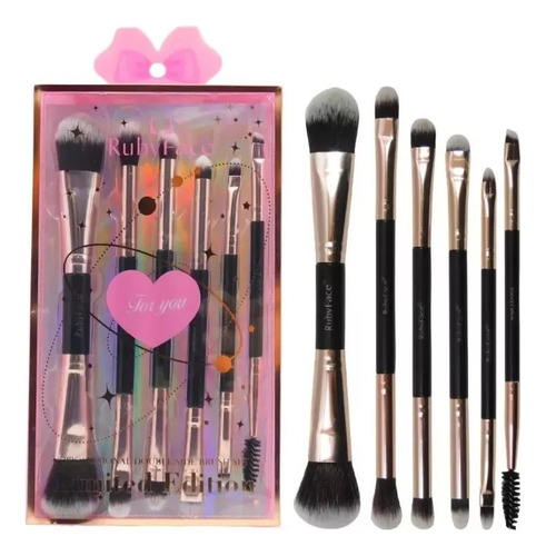 Set De Brochas Doble Para Maquillaje X6 Mely Negro
