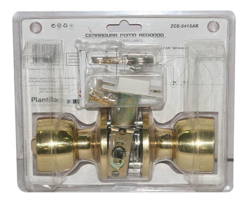 Cerradura Pomo Redondo Metalico Tubular Dorado Brillante