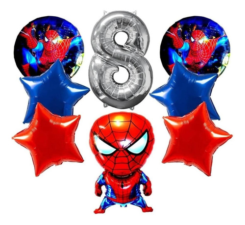 Kit Decoración Feliz Cumpleaños Spiderman+numero Metalizado