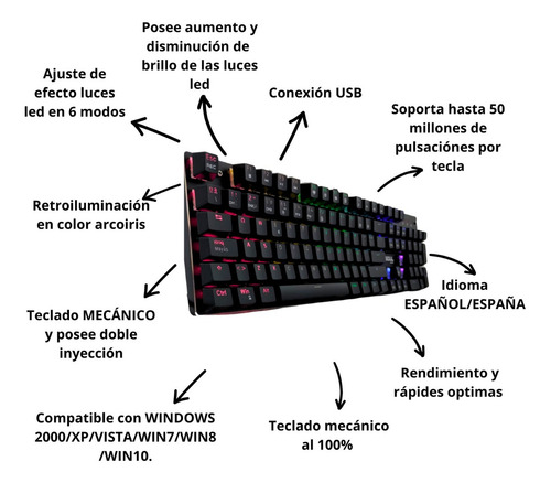 Teclado gamer Soul XK800 QWERTY Content Blue inglés US color negro con luz RGB