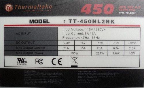 Fuente De Poder Compatible Thermaltake 450w Real Como Nueva (Usado)