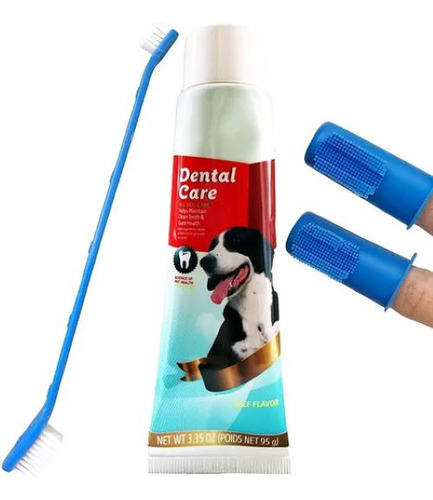 Crema Dental Mascota + Cepillo Dental + 2 Dedal Perro Y Gato
