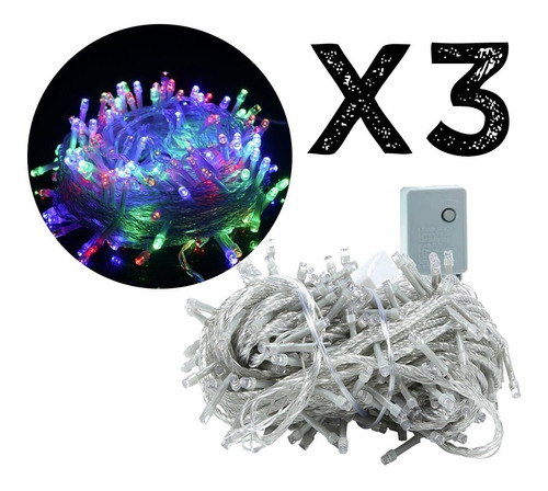 X3 Guirnaldas Led X 100 Luces Led Arbol Navidad Alto Brillo 