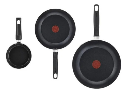 Juego De Sartenes T-fal Easycare De 3 Pza 12cm 20cm Y 24cm Color Negro