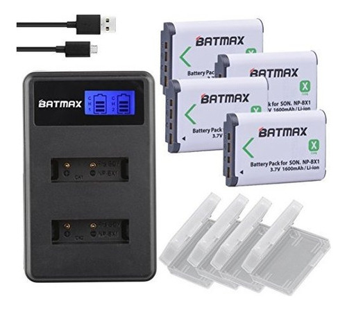 Batmax 4packs Npbx1 Battery 1600mah Y Lcd Dual Usb Charger P