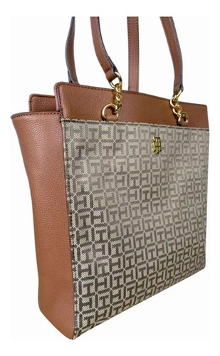 Bolsa Tote Tommy Hilfiger 69j6916 Color Camel Correa De Hombro Camel Diseño De La Tela Monograma