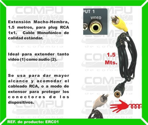 Imagen 3 de 6 de Extension Rca 1x1 M-h 1.5m Ref: Erc01 Computoys Sas