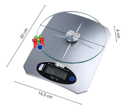 Imagen 4 de 10 de Balanza Digital Cocina Electrónica Plato Vidrio 1g A 7kg
