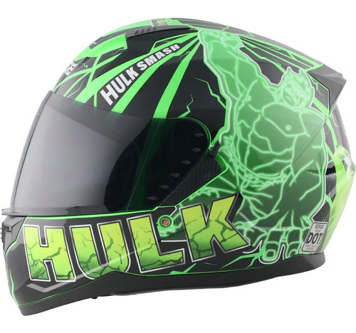 Casco Integral Moto Edge Marvel Hulk Color Verde Tamaño del casco L