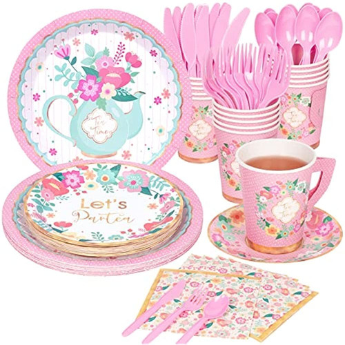 Decorlife Tea Party Supplies Sirve 16, Los Platos De Tea Par