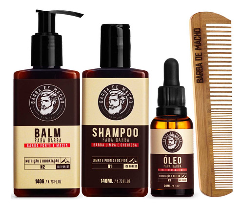 Kit Shampoo Balm Oleo E Pente Completo - Barba De Macho