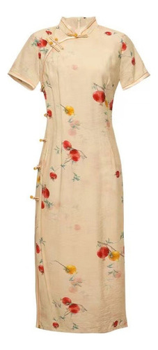 Vestido Cheongsam Vintage  Mujer, Corte Entallado, Largo, Ch