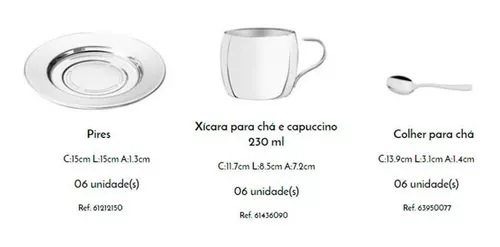 Conjunto de Xícaras Inox Tramontina para Chá e Capuccino