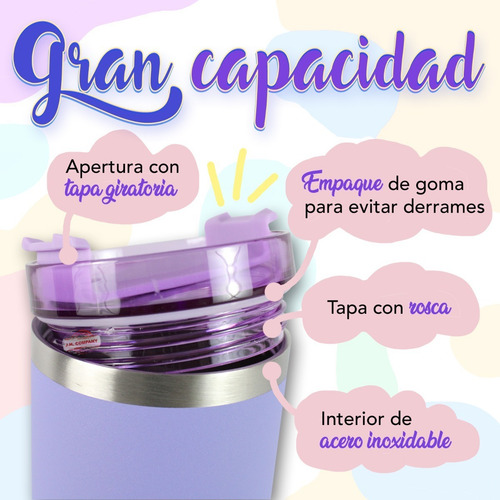 Imagen 4 de 7 de Termo Vaso Termico Tapa Hermetica + Popote 600 Ml 6207
