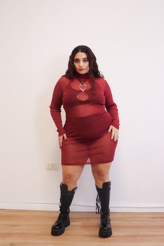 Vestido Corto Ananá Plus Size Mujer Tul Lurex Brillo
