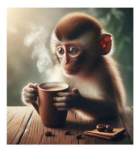 comprar Vinilo 30x30cm Mono Titi Tomando Un Cafe En Una Taza