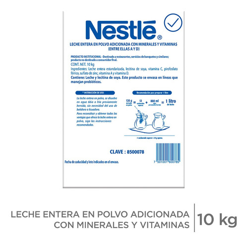 Leche Nestlé En Polvo Con Vitaminas Y Minerales De 10 Kg