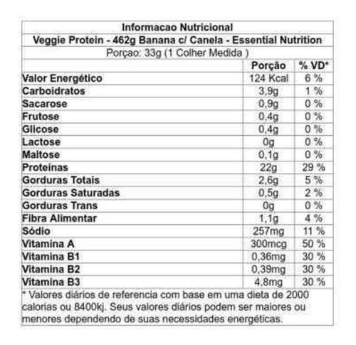 Vegan Protein Veggie 33g (462g) 14 Unidades - Essential Sabor Banana Com Canela