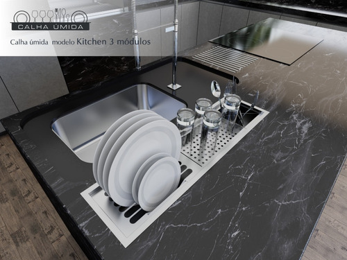 Calha Úmida Canal Equipado Escorredor Louça Inox Embutido