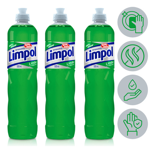 Kit 3 Detergente Liquido Antiodor Limão Limpol Bombril 500ml