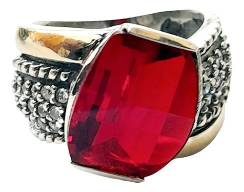 Anillo Plata 925 Y Oro Importante Cubic Rojo Anp690 Italy