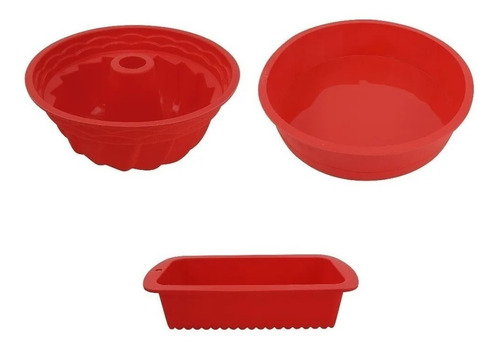 Kit 3 Formas De Silicone Pão Retangular Redonda Pudim E Bolo