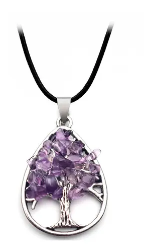 Collar Arbol Gota Cuarzo Natural Energetico + Estuche