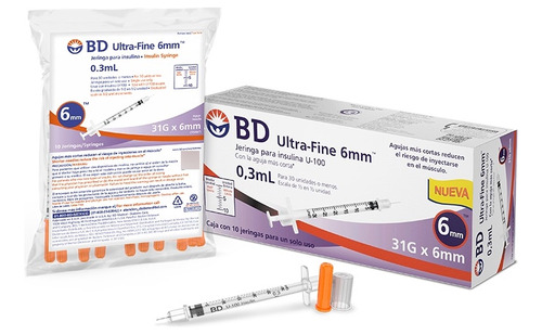 Bd Ultra-fine Jeringa Para Insulina U-100 0.3ml 31gx6mm 10 P Capacidad en volumen 0.3 mL
