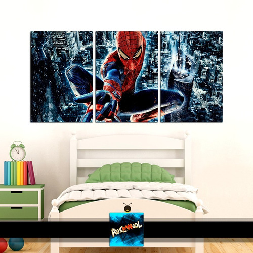 Cuadro Tríptico Moderno Spiderman Infantil  Xl