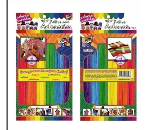 Palitos Helado Artesanías Grandes Multicolores X 48 U