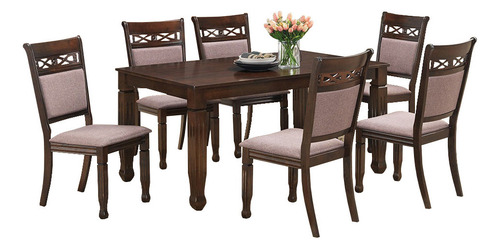 Juego De Comedor 100% Madera Maciza Estilo Clasico Marrón Liso