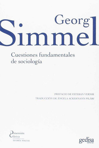 Cuestiones Fundamentales De Sociologãâa, De Simmel, Georg. Editorial Gedisa, Tapa Blanda En Español