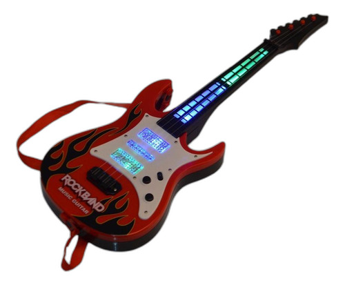 Guitarra Infantil Rock Band Vermelha Musical Com Luz E Som