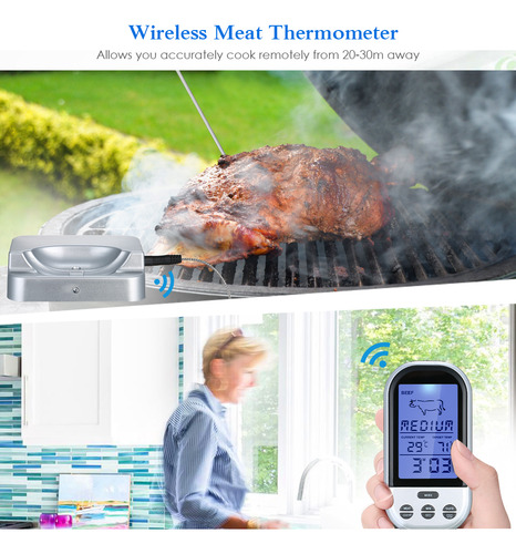 Termómetro Inalámbrico Para Carne Con Pantalla Lcd De Sonda
