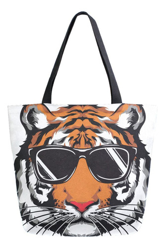 Bolso Lona Tigre Grafico Anteojo Bolsillo Interior