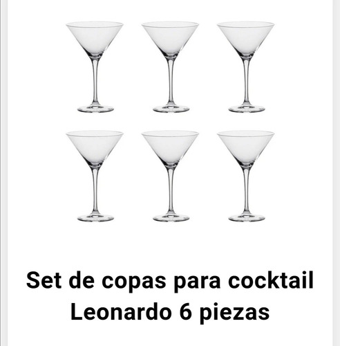 Set 06 Copas De Cristal Para Cóctel, Marca Leonardo Alemania