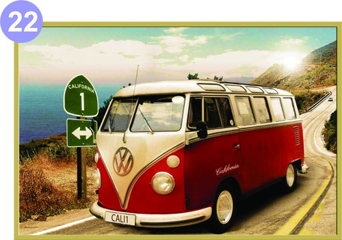 Kit De 5 Adesivos De Parede Retrô Kombi Carro Vintage Varios