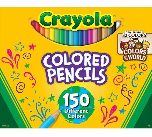 Caixa danificada de lápis de madeira de 150 cores da marca Crayola