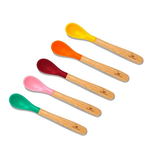 Set Cucharas Largas Bebes Silicona Y Madera Bamboo Avanchy