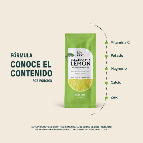 Life360+ Electro-mix Effervescent Drink Limón 30 Sobres