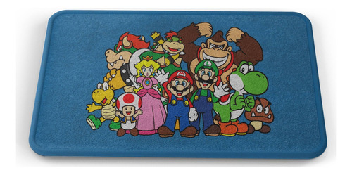 Tapete Mario Bros Personajes Fondo Azul Baño Lavable 50x80cm