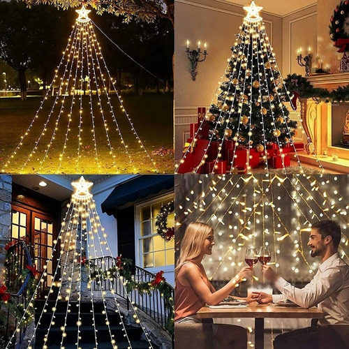 Imagen 4 de 5 de Luce Led Estrella Cortina Solar Exterior Navidad Guirnalda