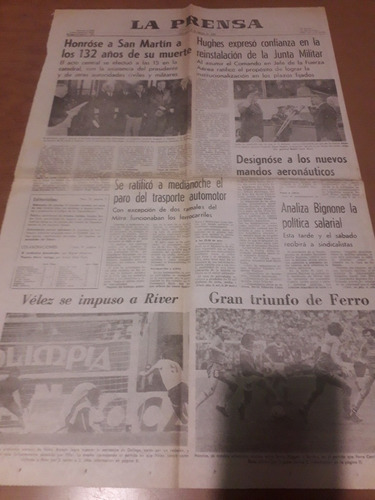 Tapa Diario Prensa 18 8 1982 San Martín Malvinas Ferro Vélez