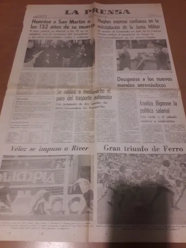 Tapa Diario Prensa 18 8 1982 San Martín Malvinas Ferro Vélez (Usado)