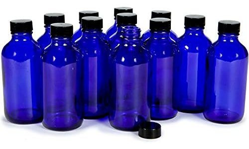 Vivaplex, 12, Azul Cobalto, 8 Oz Botellas De Vidrio, Con Tap