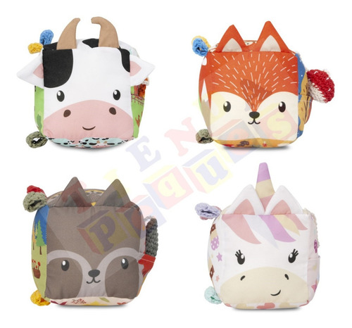 Imagen 4 de 5 de Cubo Sensorial Didactico Apego De Tela Con Sonajero P/ Bebes