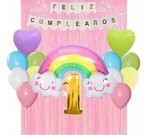 Globos De Feliz Cumpleaños 4 Años Decoracion Arcoiris Para Fiestas